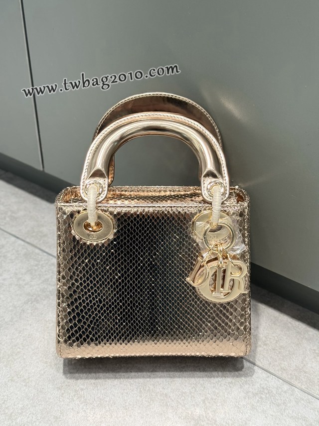 Dior专柜新款Lady女包迪奥顶级原单蟒蛇皮mini三格戴妃手提单肩包 djfk1161